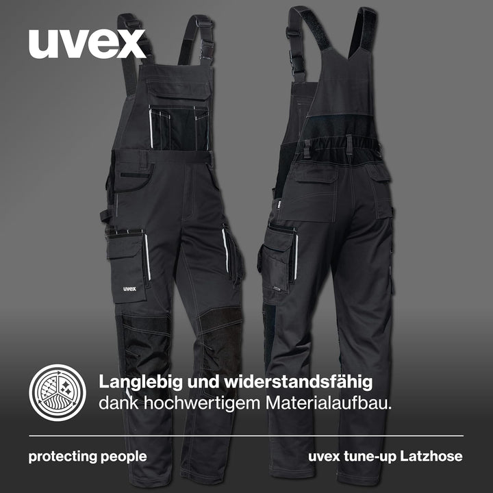 Uvex Tune-up Lange Herren-Arbeitshose - Lange Latzhose mit Knietaschen 42 Schwarz, 42 Schwarz