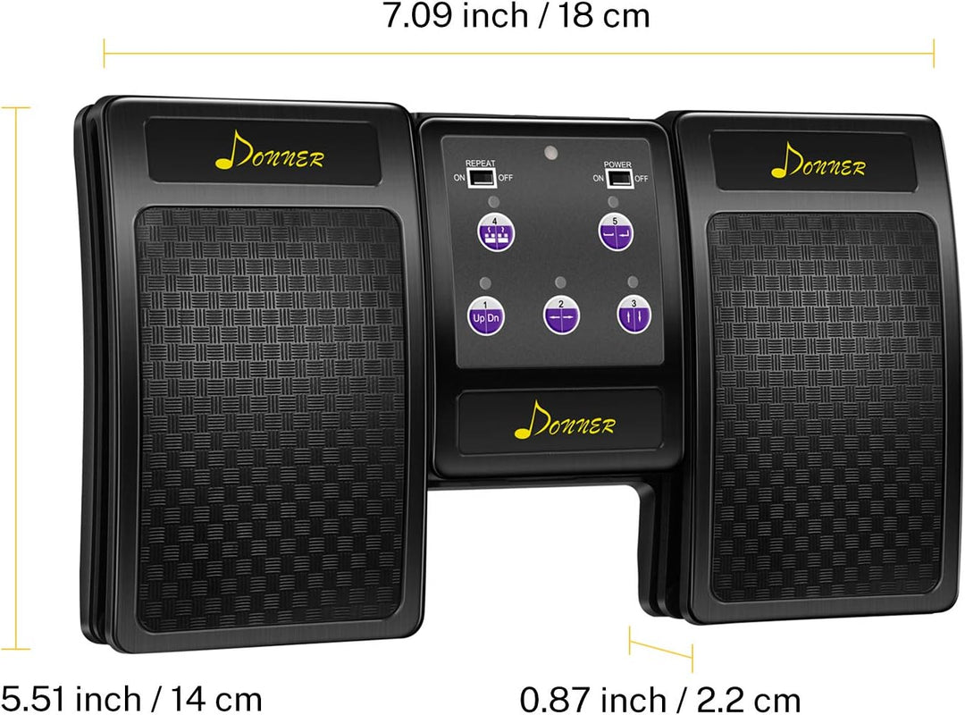 Donner Bluetooth Page Turner Pedal für Tablet Wiederaufladbar, Schwarz, Schwarz