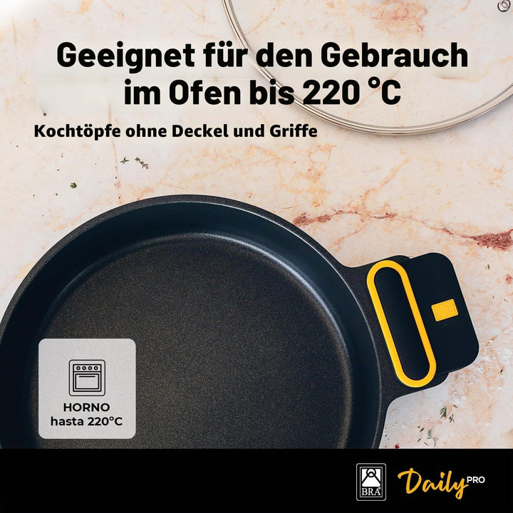 BRA Daily Pro | Hoher Kochtopf 20 cm aus Aluminiumguss, antihaftbeschichtet ohne PFOA, für alle Herd