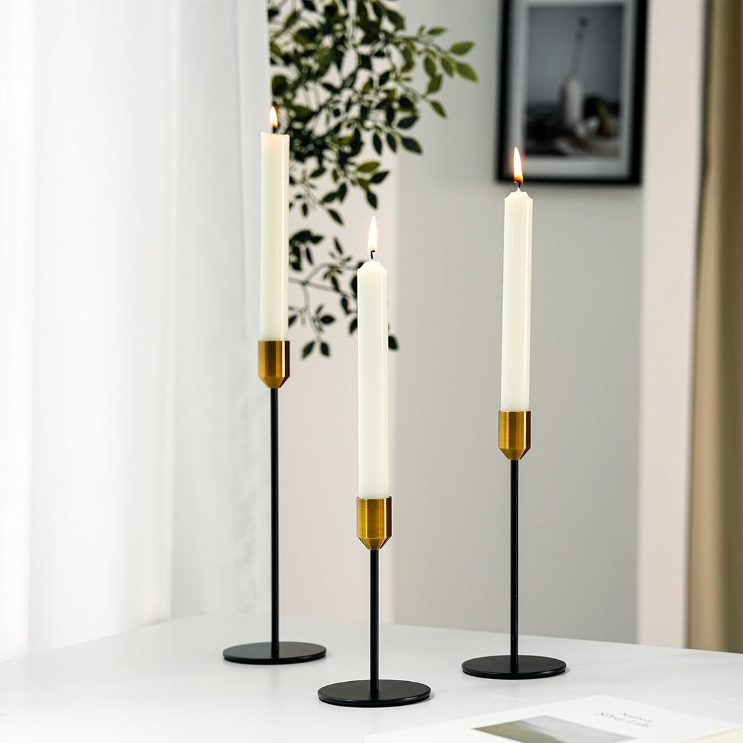 Romadedi Kerzenständer Gold & Schwarz - 3er-Set Hoch Kerzenhalter Unterschiedlicher Grösse für Stabk