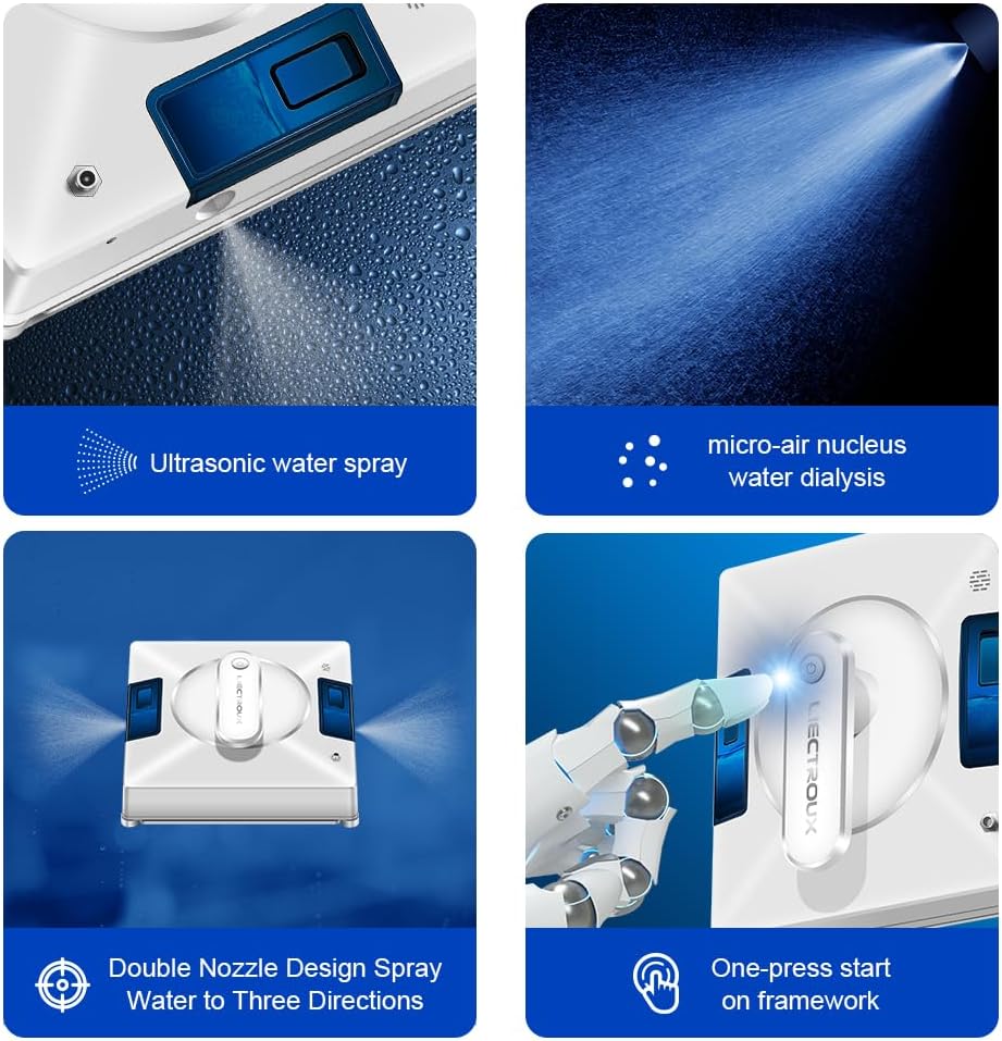 LIECTROUX Fensterwischroboter YW509, Doppelter Wasserspray, Lasersensor, Fallschutz, Kompatibel mit