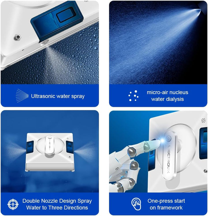 LIECTROUX Fensterwischroboter YW509, Doppelter Wasserspray, Lasersensor, Fallschutz, Kompatibel mit