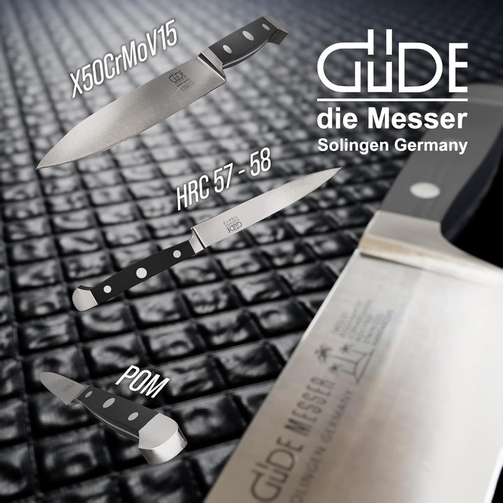GÜDE Solingen - Spickmesser geschmiedet, 13 cm, POM schwarz, ALPHA, Office Messer, Doppelkropf, Hand