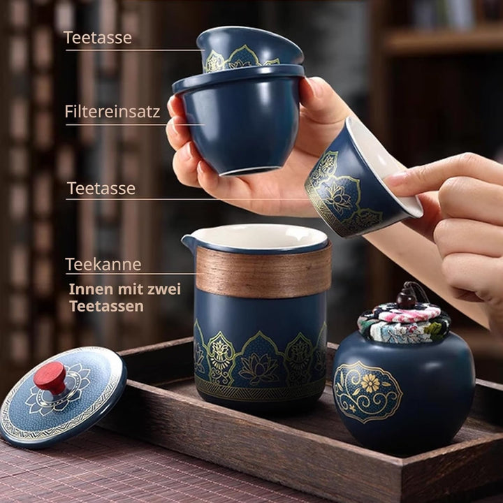 Teeset MIT SICHERER TRAGETASCHE - 5-tlg. Japanisches Porzellan-Set, Ideal für Unterwegs, Büro & Gesc