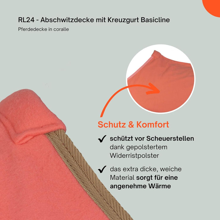 RL24 - Abschwitzdecke BASICLINE mit Kreuzgurt fürs Pferd ist atmungsaktiv Fleecedecke Transportdecke