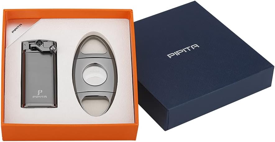 PIPITA Winddicht Fackel Feuerzeuge Geschenk Sets, Single Blauer Flammen Feuerzeug Nachfüllbare Metal