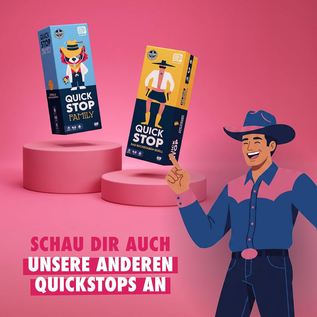 ATM Gaming Quickstop - Das Buchstaben-Duell - Party-Edition - Kartenspiel für Jugendliche und Erwach