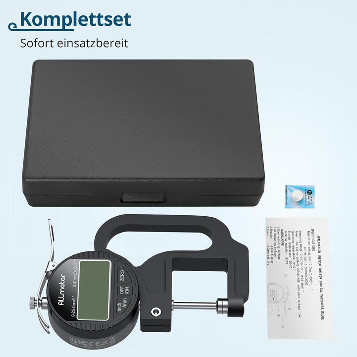 Digitales Dickenmessgerät 0-25,4mm, 0,01mm/0,0005&