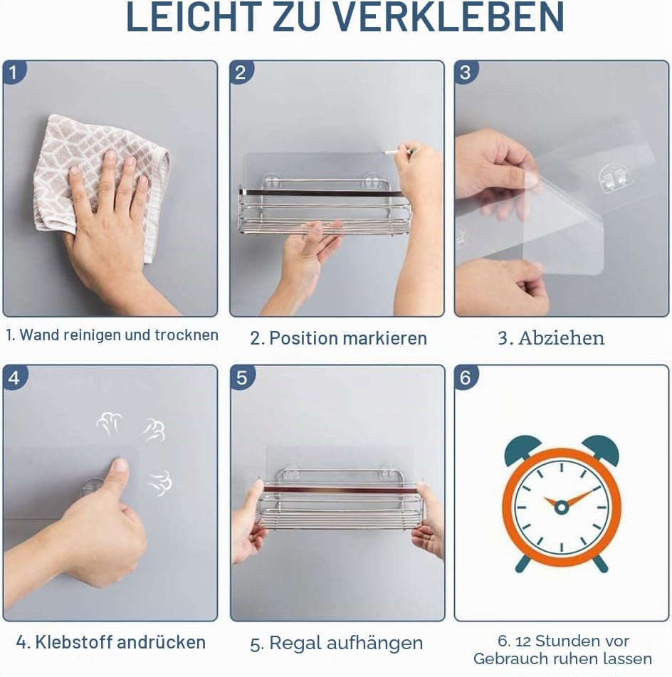 Avoalre Duschkorb aus Edelstahl Duschablage ohne Bohren Duschkorb mit starke Aufkleber, 2 Pack leich