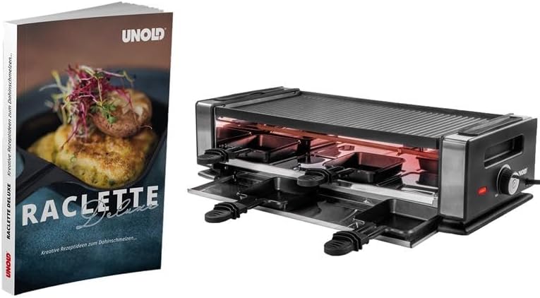 Unold 48930 Raclette Finesse Basic Raclette-Grill inkl. Raclette Rezeptbuch mit 50 Rezepten, für 8 P