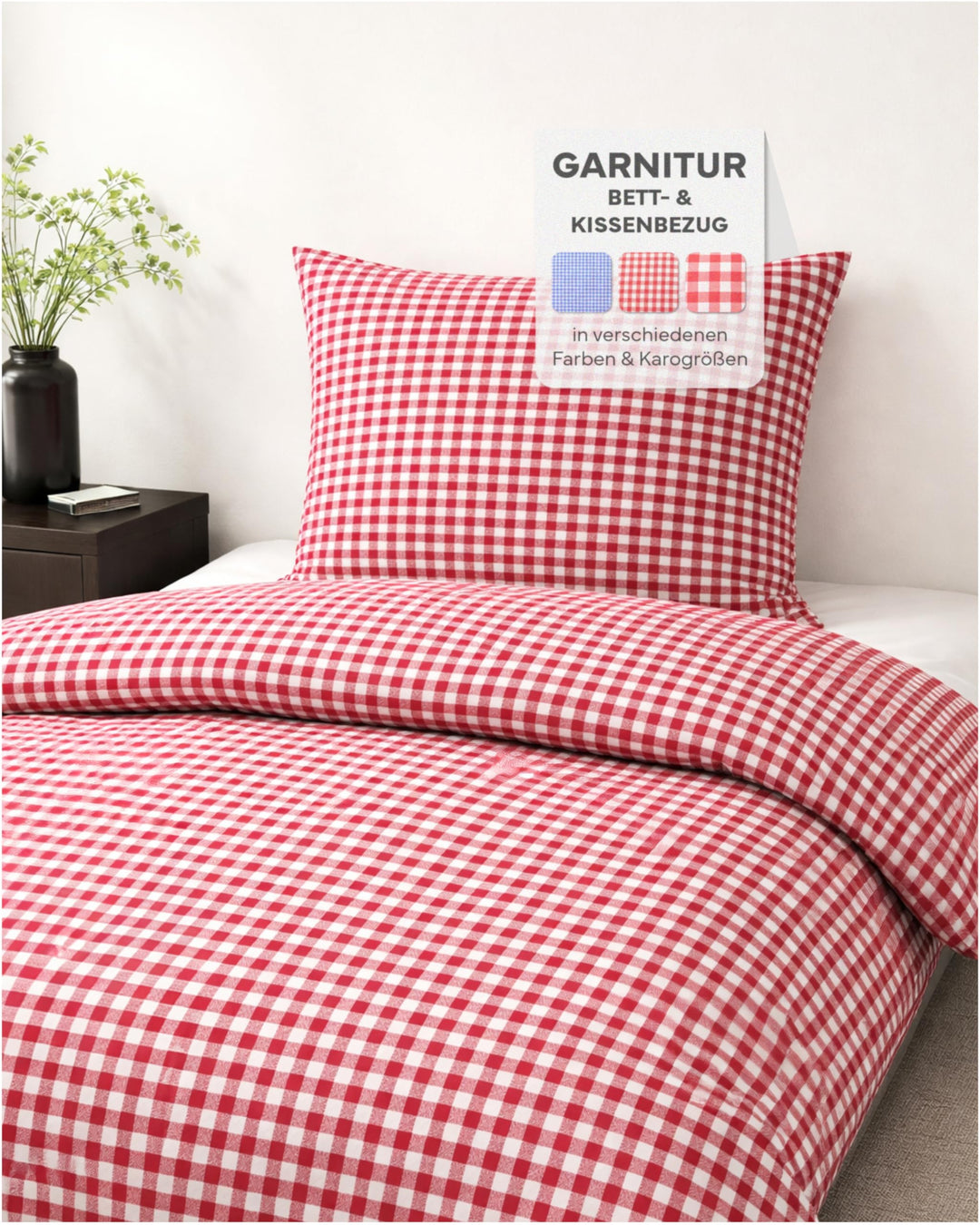 texpot Landhaus Bettwäsche Rot Kariert mit Hotel (Garnitur 135 x 200 cm + 80 x 40 cm), Garnitur 135
