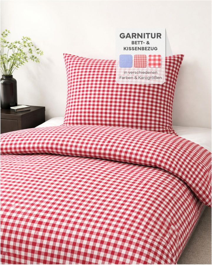 texpot Landhaus Bettwäsche Rot Kariert mit Hotel (Garnitur 135 x 200 cm + 80 x 40 cm), Garnitur 135