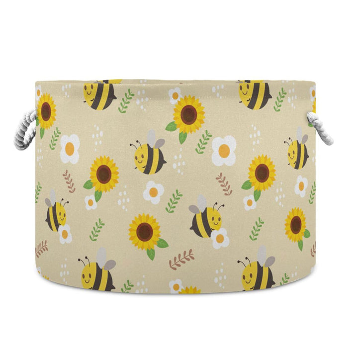 Wäschekorb mit Biene, Sonnenblume, weisse Blume, niedlich, zusammenklappbar, strapazierfähiger Stoff