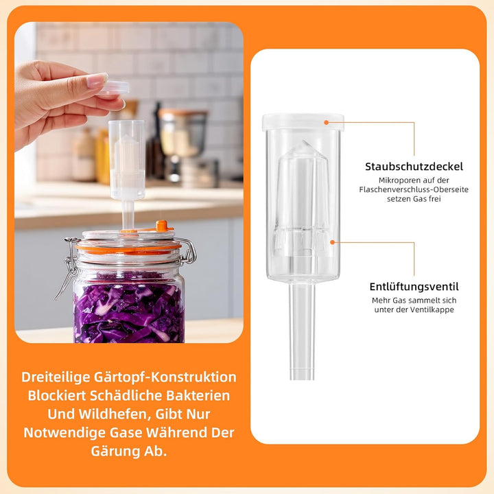 1,5L Fermentierglas Set mit 2 Fermentiergewichte - Fermentationsglas für Kimchi, Sauerkraut, Kombuch