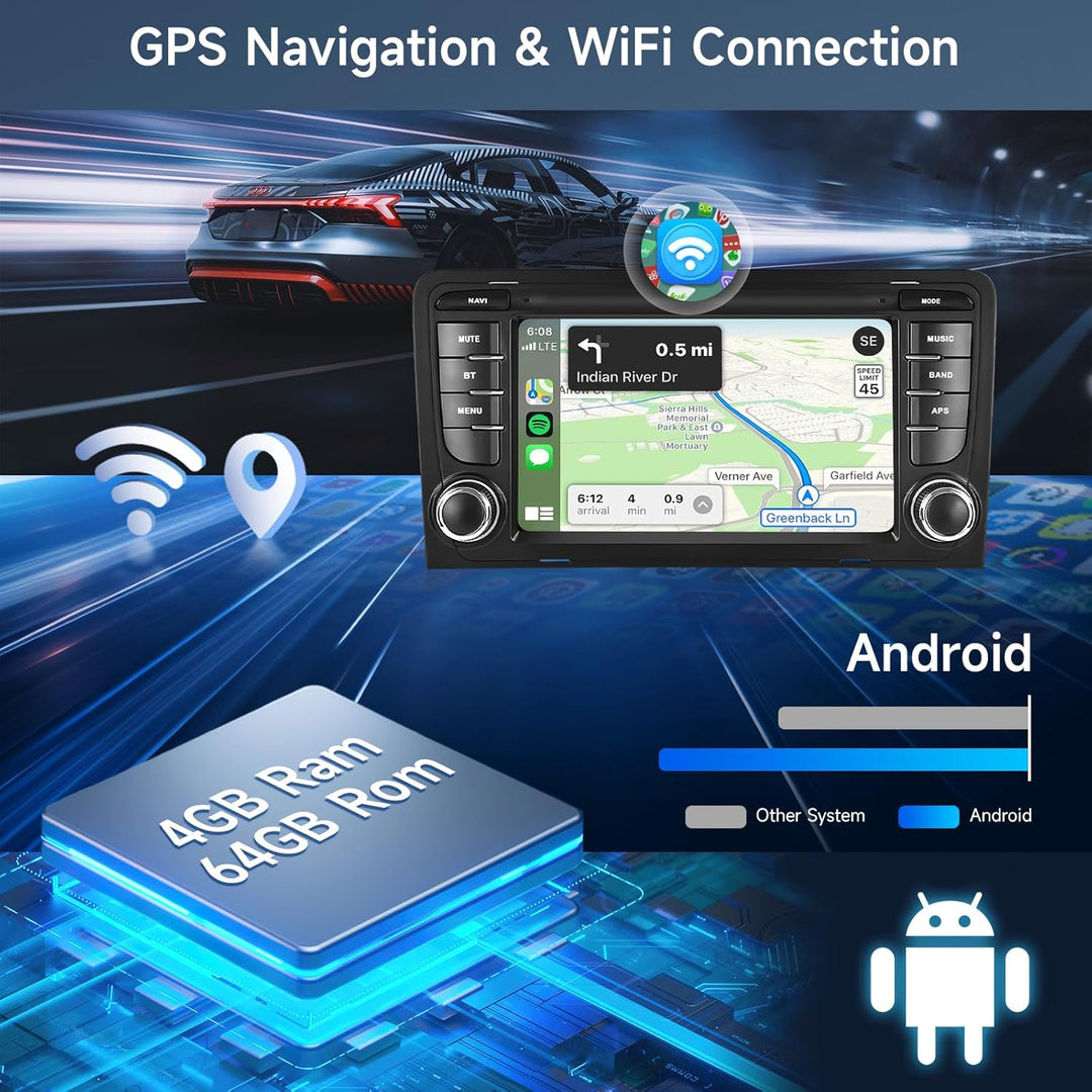 8 Core 4G+64G Android Autoradio für Audi A3 2003-2012/ S3 2006-2012/ RS3 2011-2012 mit Wireless Carp