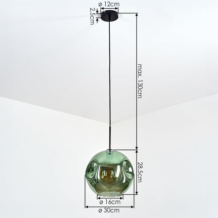 HOFSTEIN Hängeleuchte Ripoll, 1-flammige Hängelampe aus Metall/Glas in Schwarz/Grün, moderne Pendell