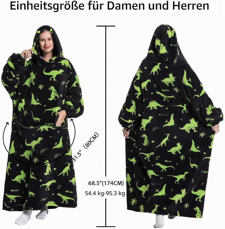 Hoodie Decke Extra Lang mit Kapuze und Tasche für Damen Herren | Weicher Kuschelpullover und tragbar