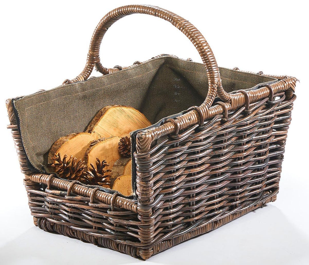 Kobolo Kaminholzkorb Holztrage Holzkorb für Kaminholz -Rattan- mit abnehmbaren dunklem Stoff