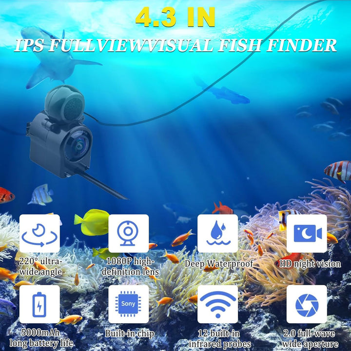 Fishfinder, Unterwasserkamera Angeln mit 220° HD Kamera, IP67 Fish Finder Kamera mit 4.3 Zoll IPS Di