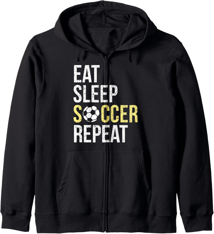 Eat Sleep Soccer Repeat Fussballspieler Geschenk Gelb Kapuzenjacke