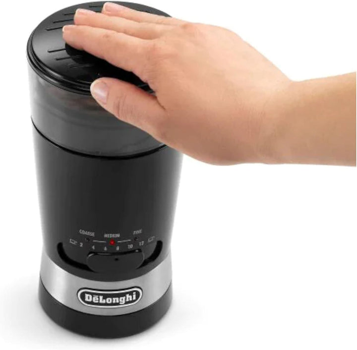 De'Longhi Kaffeemühle KG210 – elektrische Mühle für ganze Kaffeebohnen, Gewürze und Nüsse, rostfreie