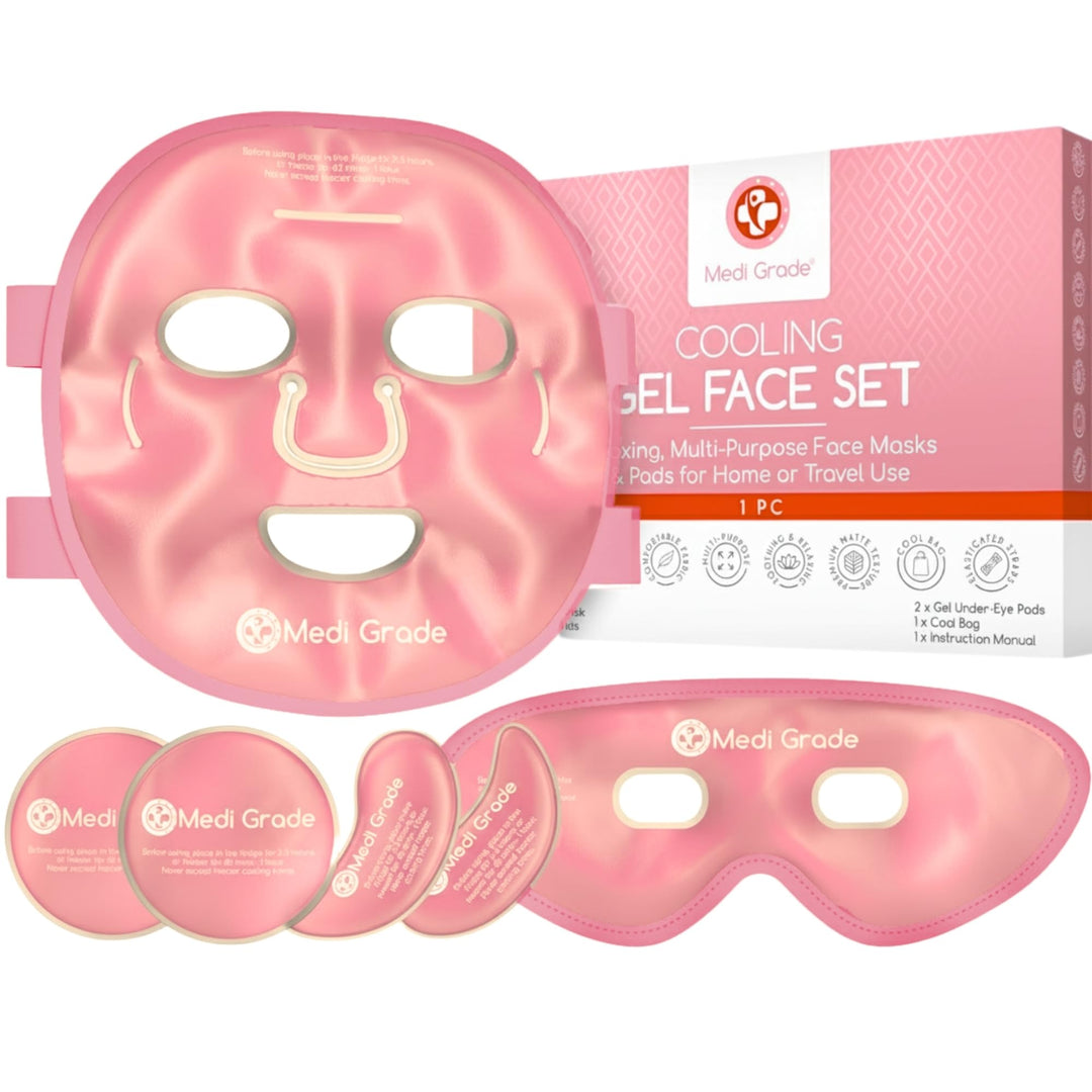 Medi Grade Kühlmaske Gesicht und Kühlende Augenpads, Rosa – Augenmaske Kühlend mit Geltechnologie, G