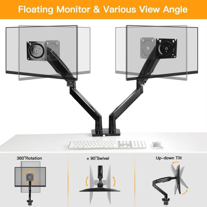 ErGear Monitor Halterung 2 Monitore bis 40 Zoll, Ergonomischer Bildschirmhalterung mit USB-Anschluss