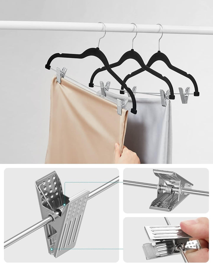 SONGMICS Kleiderbügel Samt, 12er Set, Rockbügel, 42,5 cm breit, mit verstellbaren Clips, rutschfest,