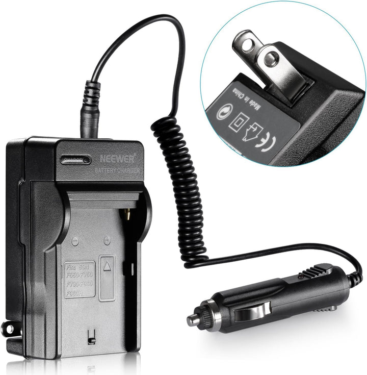 Neewer 2er 6600mAh Ersatzakku für Sony NP F970 Li Ionen Akku und Ladegerät AC, Auto und EU Adapter f
