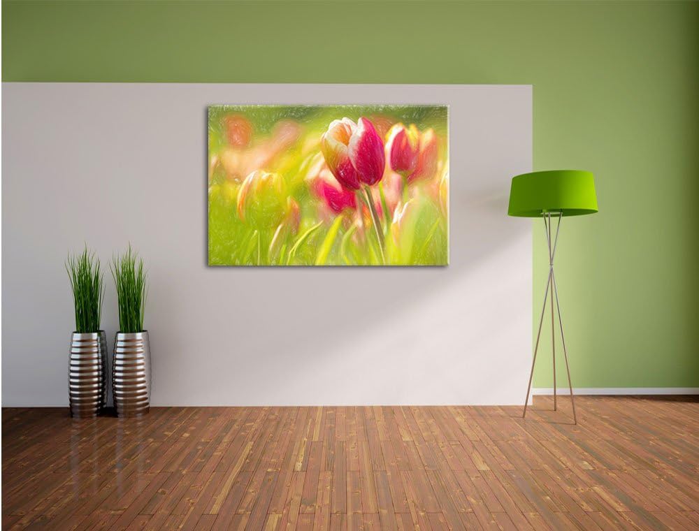 Pixxprint Blühende Tulpen als Leinwandbild/Grösse: 100x70 cm/Wandbild/Kunstdruck/fertig bespannt, 10