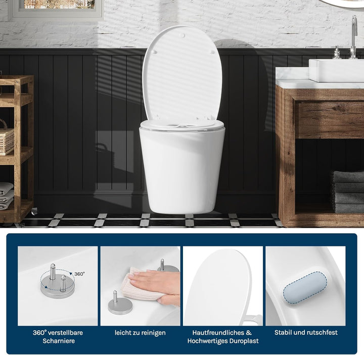 WOLTU WC Sitz Familien, Toilettensitz Kinder magnetisch, Toilettendeckel mit Absenkautomatik, Schnel