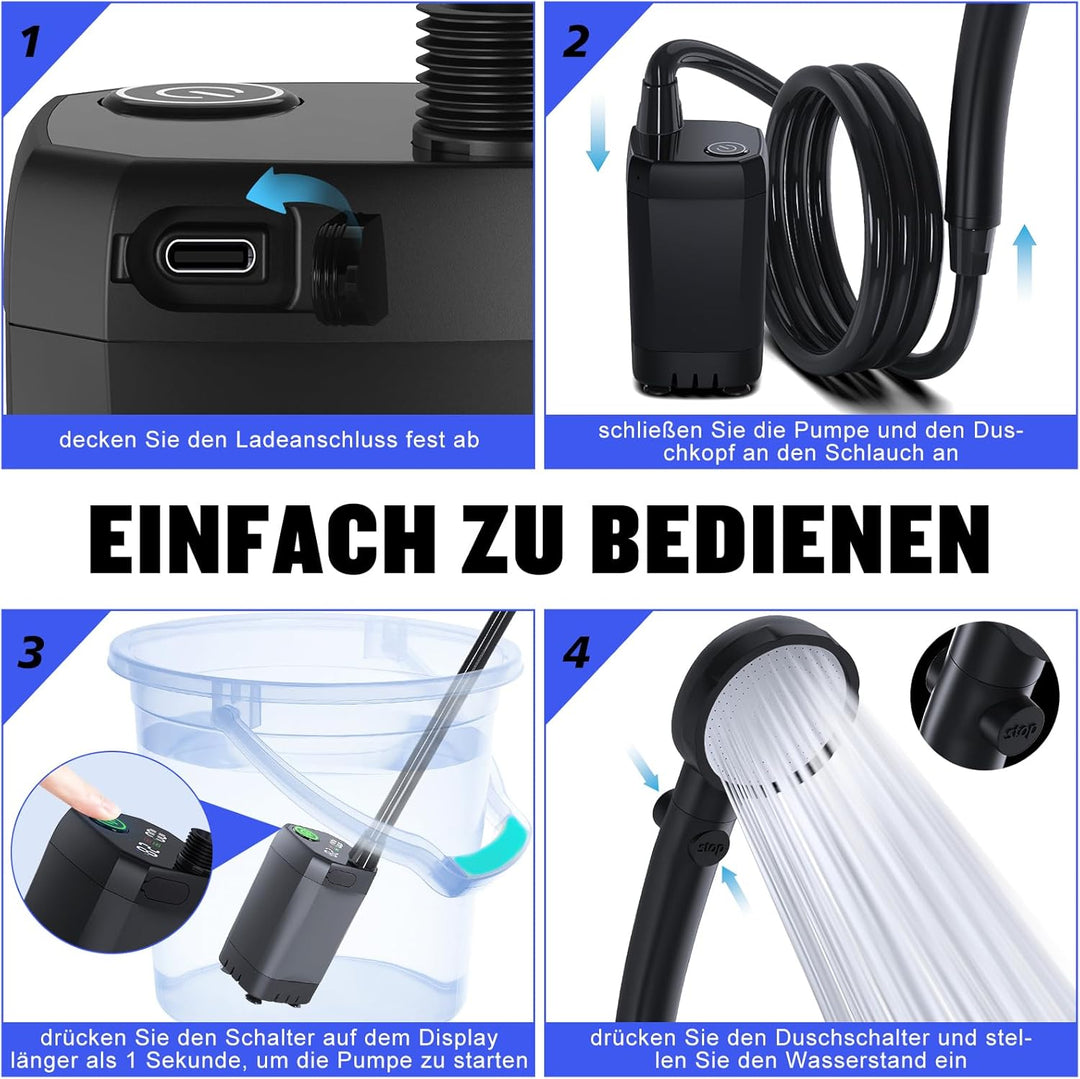Spopal Campingdusche Tragbare, [6000mAh] Camping Dusche mit mit Pumpe und Temperaturanzeige, Camping