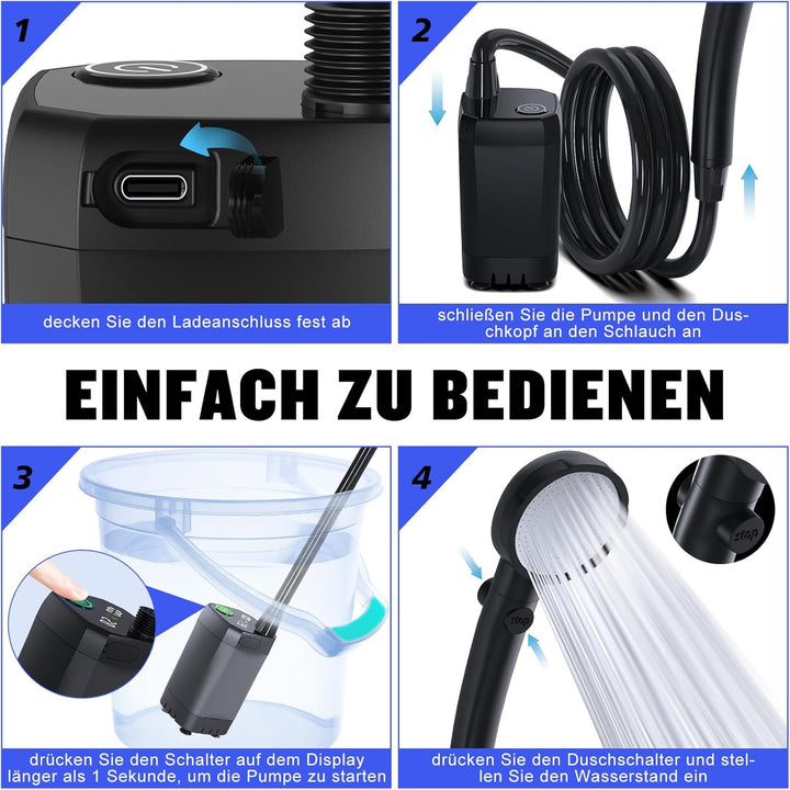 Spopal Campingdusche Tragbare, [6000mAh] Camping Dusche mit mit Pumpe und Temperaturanzeige, Camping