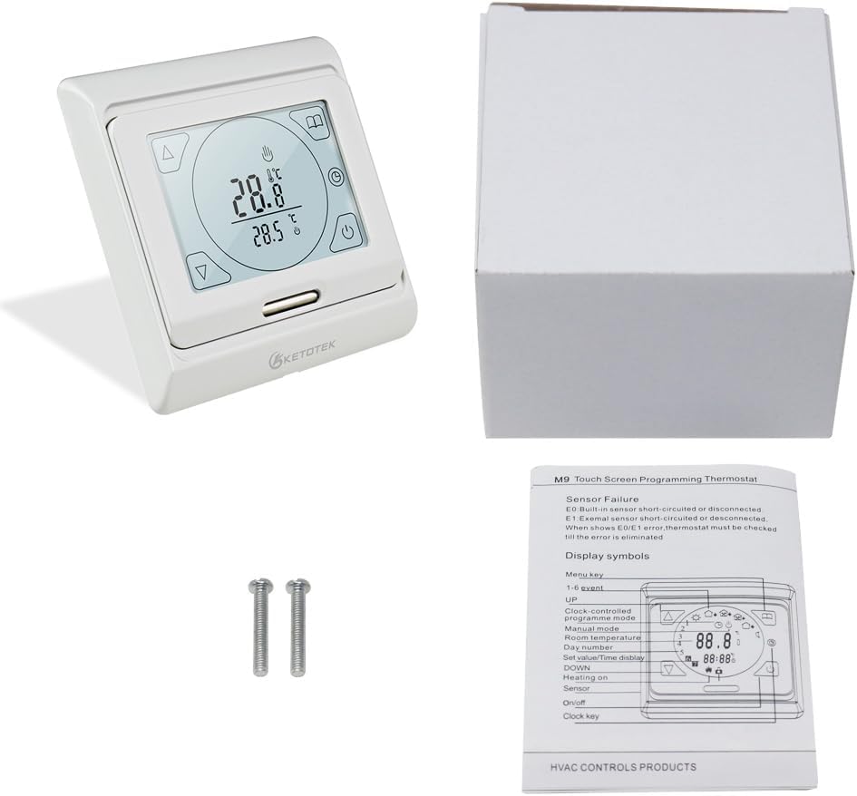 KETOTEK Programmierbare Digitales Thermostat für Wasser Fussbodenheizung 3A 230V, Raumthermostat Fus
