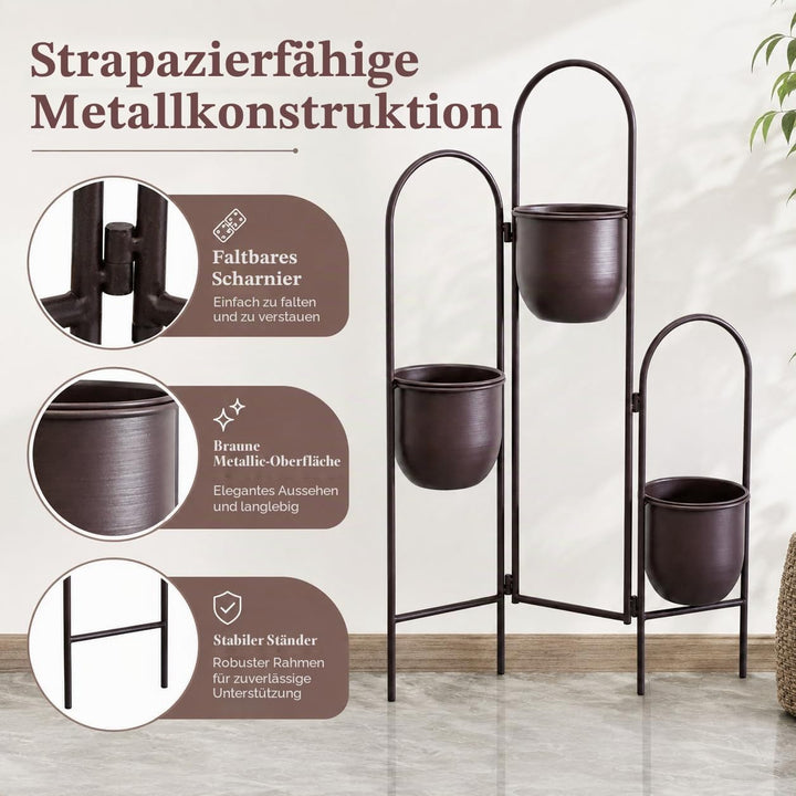 TRIROCKS Metall-Pflanzenständer für den Innenbereich, 88 cm hoher Pflanzkübelständer, 3-stufiger Eck