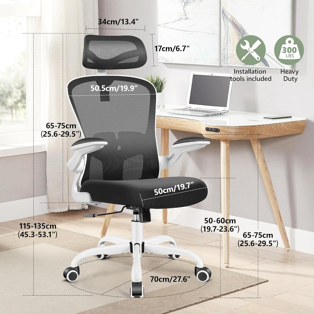 FelixKing Ergonomischer Bürostuhl, verstellbare Lendenwirbelstütze, Drehstuhl, 3D-Kopfstütze und kla