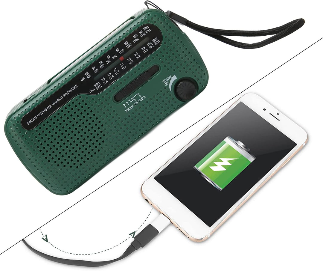 Notfall-Handkurbelradio Solar-Wind-Up-Radios mit USB-Handy-Ladegerät, Taschenlampe, tragbares AM/FM-