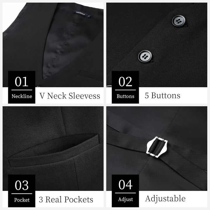 HISDERN Herren Anzugweste Formale Hochzeit Klassische Retro Baumwolle V-Ausschnitt Einfarbige Elegan