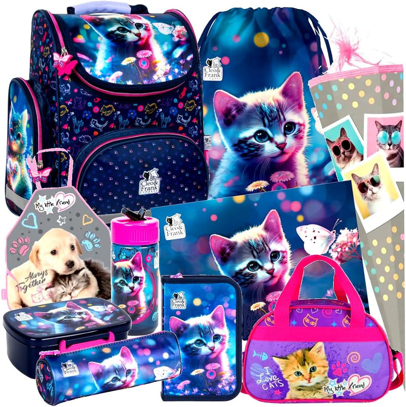 Katze Cat 8 Teile Set SCHULRANZEN Ranzen Tasche Schulrucksack Rucksack Federmappe Tornister Schultüt