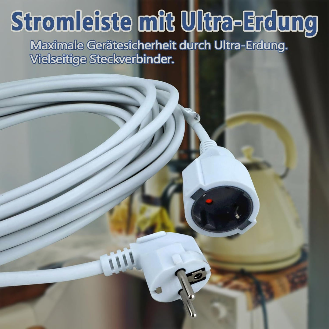 Verlängerungskabel 10m Kabel Überspannungsschutz - IP44 Wasserdicht Innen Verlängerungskabel - Isoli