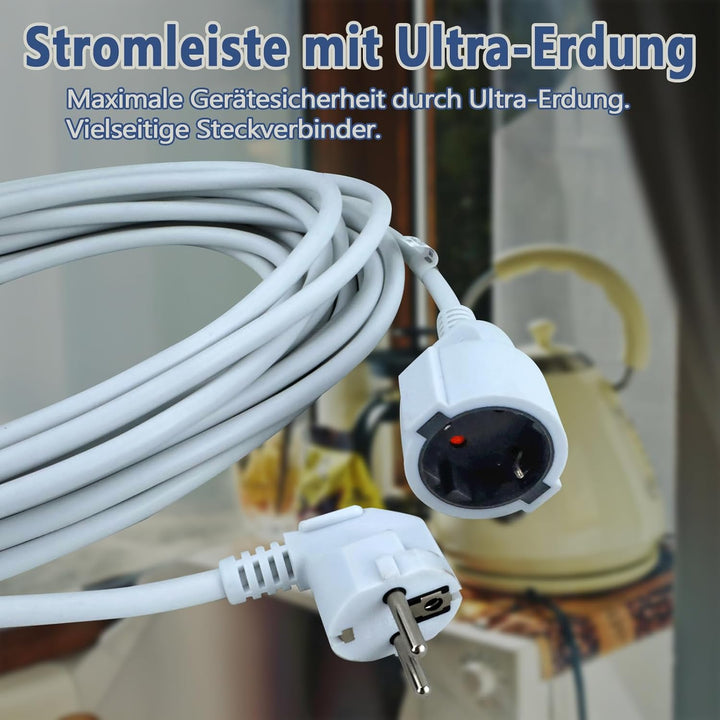 Verlängerungskabel 10m Kabel Überspannungsschutz - IP44 Wasserdicht Innen Verlängerungskabel - Isoli