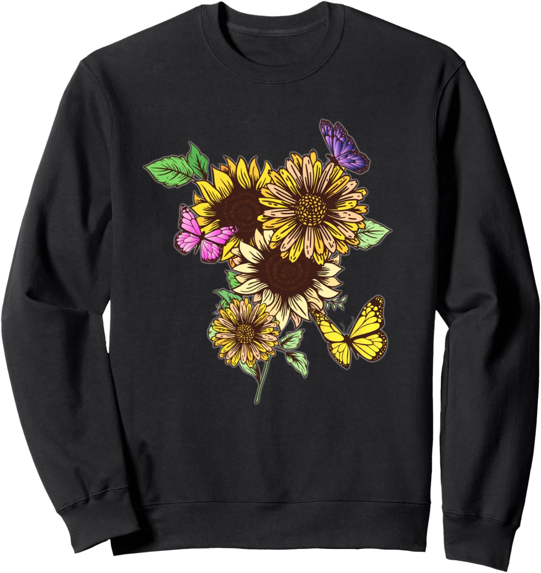 Blumen I Schmetterlinge Blumenstrauss I Cooles Sonnenblumen Sweatshirt