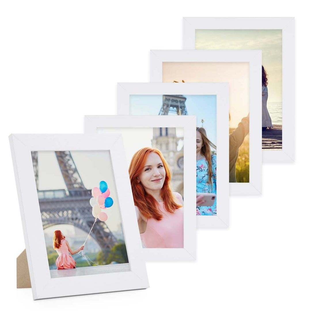 PHOTOLINI Bilderrahmen 13x18 Weiss Holz MDF, 5er Set breite Bilderrahmen 18x13, Fotorahmen 13 x 18 c