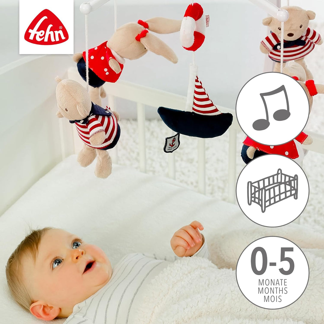 Fehn Musik Mobile Ocean Club - Baby Einschlafhilfe Musikspielzeug mit süssen Tieren - Babymobile Spi