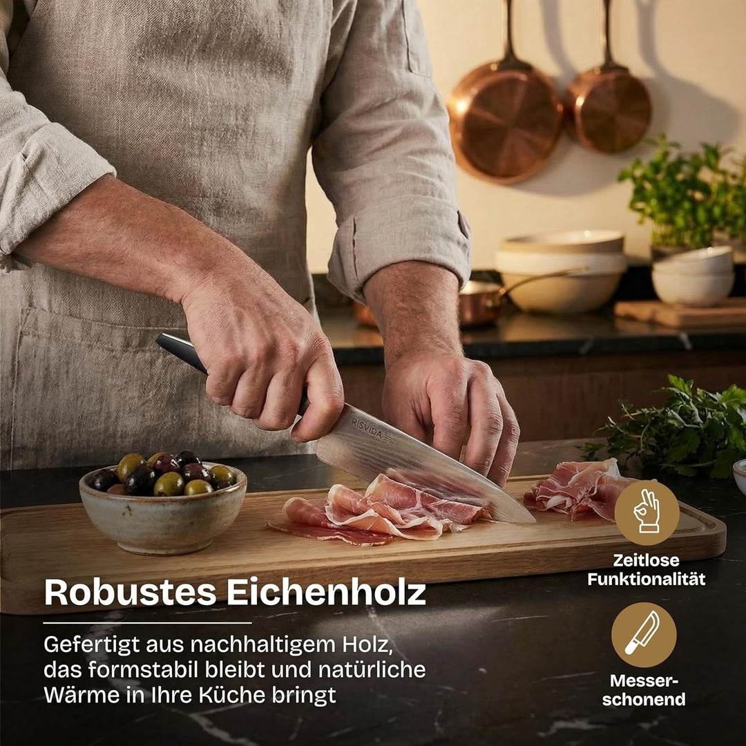 Quaarc Tapas Servierbrett (54x18 cm) – Premium Eiche Servierplatte für Antipasti, Käse & Snacks – Er