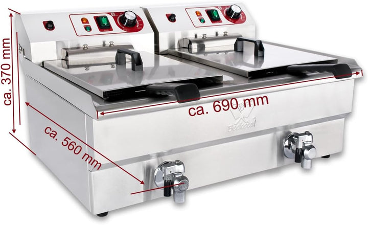 Beeketal 'BWF-162' Profi Gastronomie Doppel Kaltzonen Fritteuse (2 x 16l Volumen für max. 2 x 11l Öl