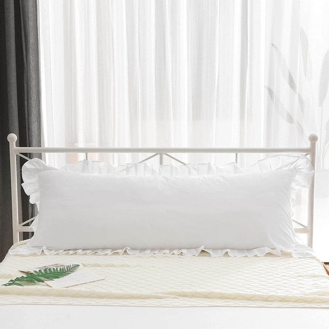 Weisse Seitenschläferkissen Bezug mit Rüschen Doppelpack Set 40x145 Baumwolle Jersey Stillkissen Kis