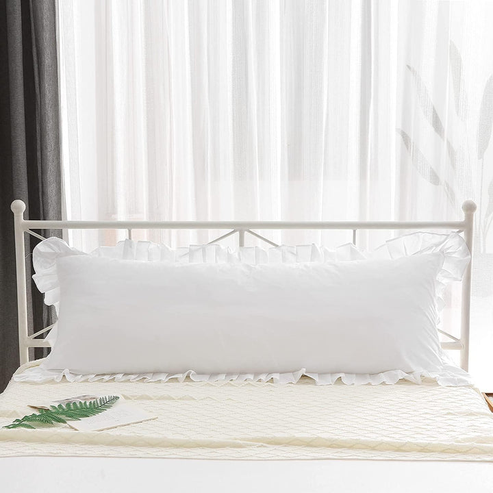 Weisse Seitenschläferkissen Bezug mit Rüschen Doppelpack Set 40x145 Baumwolle Jersey Stillkissen Kis