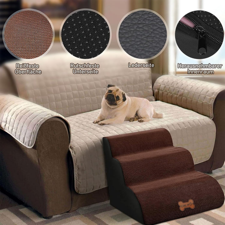 CALIYO Hundetreppe 3 Stufen, Hundetreppe für Kleine Hunde, Katzentreppe 40 cm hoch, Haustiertreppe m