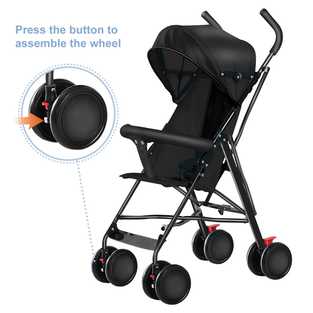 Leichter Buggy ab 6 Monaten, Fester Sitz & 3-Stufen Sonnenverdeck, 4-Rad Reisebuggy Klein Zusammenkl